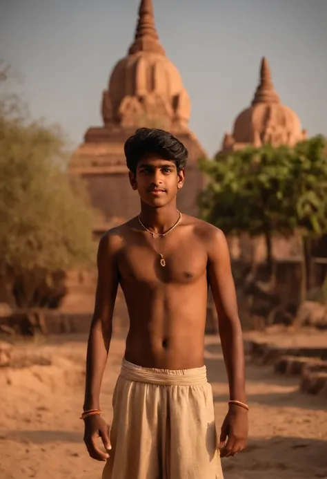 few naked Indian teen (male,age 14-17) with faint mustache and with large penis playing volley ball near Dravidian style Hindu temple very realistic 8k