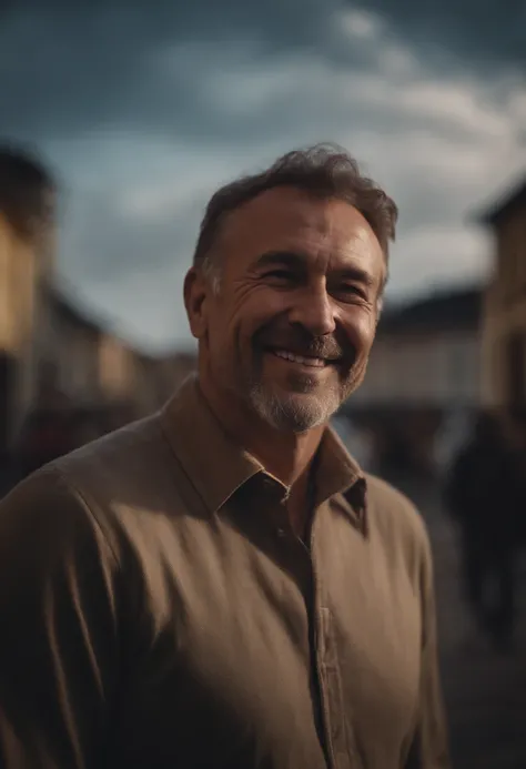 Portrait of father,Background of the town,a smile