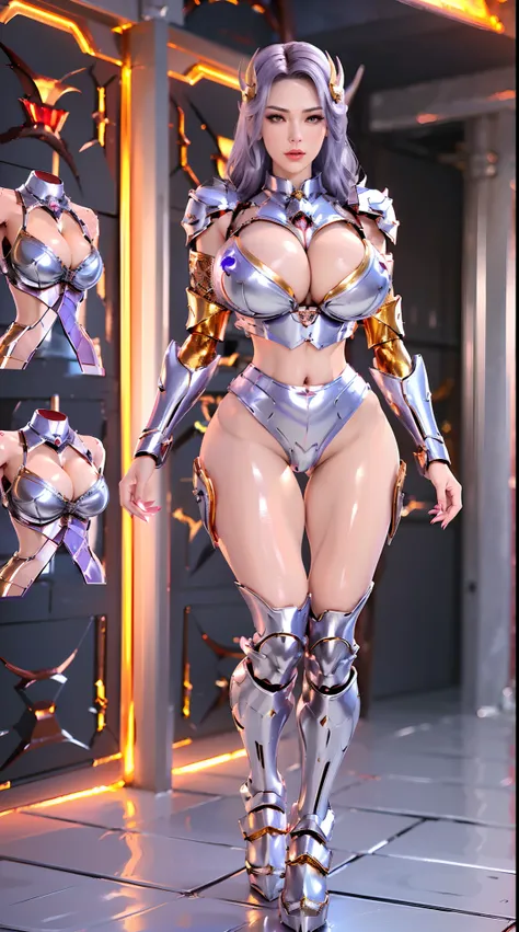 A WOMAN, BEAUTIFULL FACE, (RED, GOLD, PURPLE:1.1), (SEXY RED LIBS:1), (BEAUTY MAKEUP:1), (SHINY BODYSKIN:1.2), (HUGE BOOBS), (FULL BODY:1.3), (DRAGON HEAD:1), (SILVER DRAGON MECHA ARMOR:1.3), (CROP TOP:1.3), (CLEAVAGE:1.3), TRANSPARANT, TALL LEGS, STANDING...