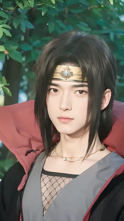 real life adaption of this character,adult handsome man, realistic same outfit, realistic black hair, realistic same necklace, r...