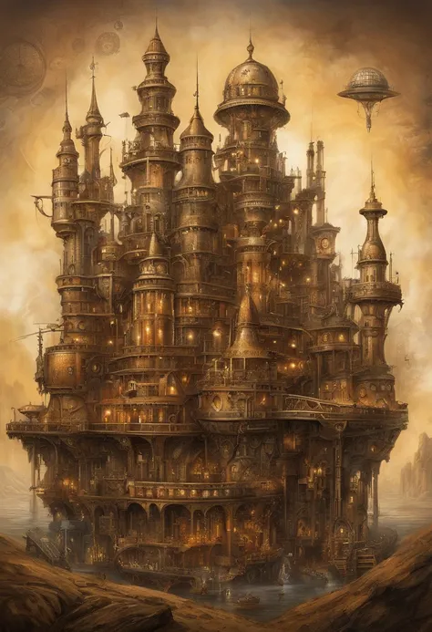 A futuristic science fiction world, this huge castle in space has no concept of up or down. An upside-down castle, a space fortress, a space port, a giant cluster of antennas, (Best quality), (masterpiece:1.3),