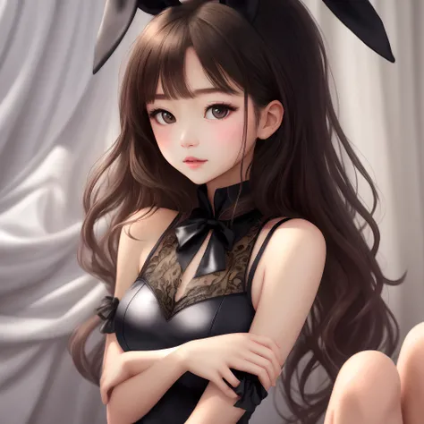 Girls wear bunny girl clothes，The face is beautiful and delicate，Wearing black silk