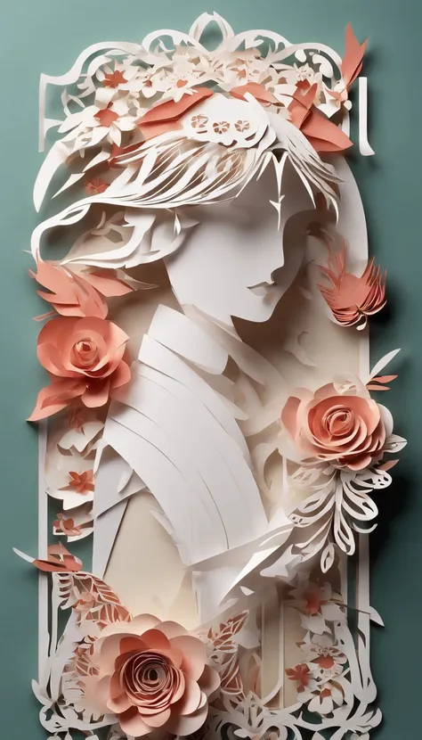 paper art、Colored paper、colorful girl， shift dresses，long whitr hair， abstract backgrounds、Abstract characters