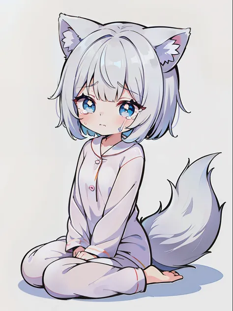 high quality, 1girl, ((((candy candy anime style)))), (wolf girl, wolf ears, wolf tail), animal ears, animal tail, ((((short hai...