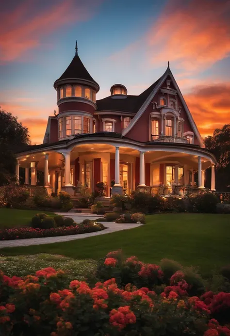 sunset beautiful house outside