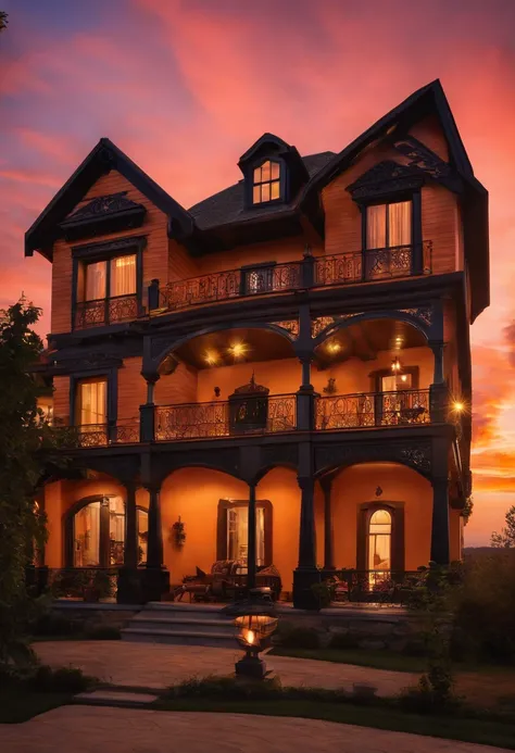 sunset beautiful house outside