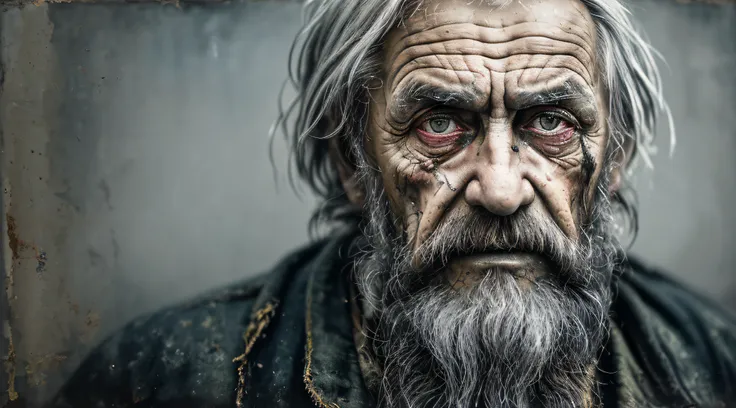 A portrait of poor russian 1800 old worker in rags, ((overwhelming fatigue )), wrinkles of age, concept art, oil pastel painting , moody gray colors , gritty, messy stylestyle of Alexey Savrasov, Ivan Shishkin, Ilya Repin, (cel shaded:1.2), 2d, (oil painti...