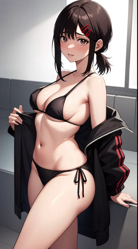 Kobenihigashiyama, kobeni higashiyama, cabello negro, adorno para el cabello, clip para el cabello, Arriba, lunar debajo del ojo, Cola de caballo, pelo corto, brown eyes, bikini, Big ass, Medias sexys, La mejor calidad, High resolution, Unidad 8K Fondo de ...