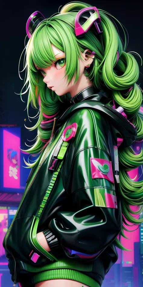 anime girl with green hair, mall background, long curly messy green hair, cyberpunk anime girl in hoodie, cyberpunk anime girl, anime style 4 k, anime cyberpunk art, best anime 4k konachan wallpaper, digital cyberpunk anime art, female cyberpunk anime girl...