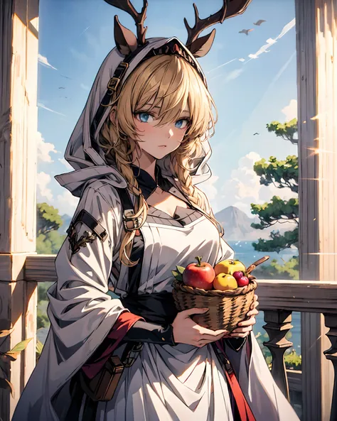 A woman in traditional dress holds a basket of fruit, Bohemian style | | very anime!!!, Guviz-style artwork, Detailed digital anime art, offcial art, detailed anime art, clean and meticulous anime art, Beautiful anime artwork, Beautiful anime art, Detailed...