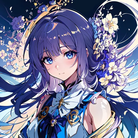 Anime girl with blue eyes and long hair in a blue dress, anime moe art style, Portrait Chevaliers du Zodiaque Fille, Ayaka Genshin impact, Detailed digital anime art, high detailed official artwork, Official artwork, ”beautiful anime woman, Anime art wallp...