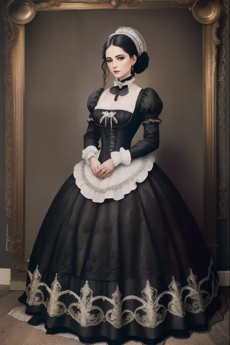 Arafed woman in black dress and white dress posing for photo, Historic Baroque Dark Dress, Baroque dress, Black Victorian dress, Victorian Gothic fashion for Lolita, Historic Baroque dress, Victorian-style costume, in a detailed steampunk dress, Ceremonial...