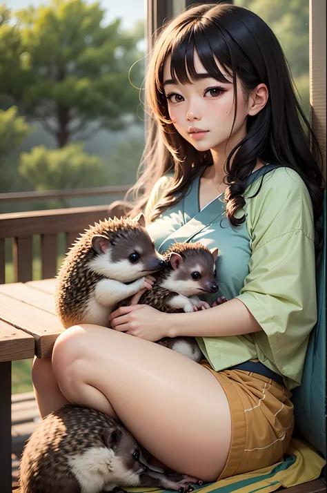 Japanese cuddle with hedgehogs in the cafe --auto --s2