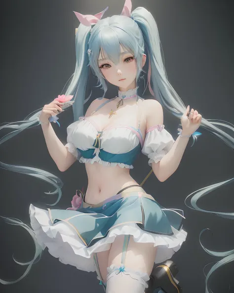 anime girl with long hair and blue dress holding a pink flower, mikudayo, seductive anime girl, anime girl with teal hair, cute anime waifu in a nice dress, render of a cute 3d anime girl, pixiv 3dcg, guweiz, anime styled 3d, anime style 4 k, guweiz on pix...