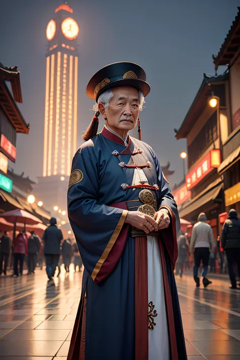 Xian，Hanfu，having fun，the clock tower，A old man