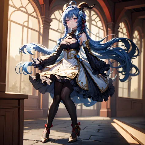 masterpiece, best quality, 8k, ray tracing, 1girl, solo, long_hair, looking_at_viewer, blue hair, red eyes, smile, long_sleeves,...