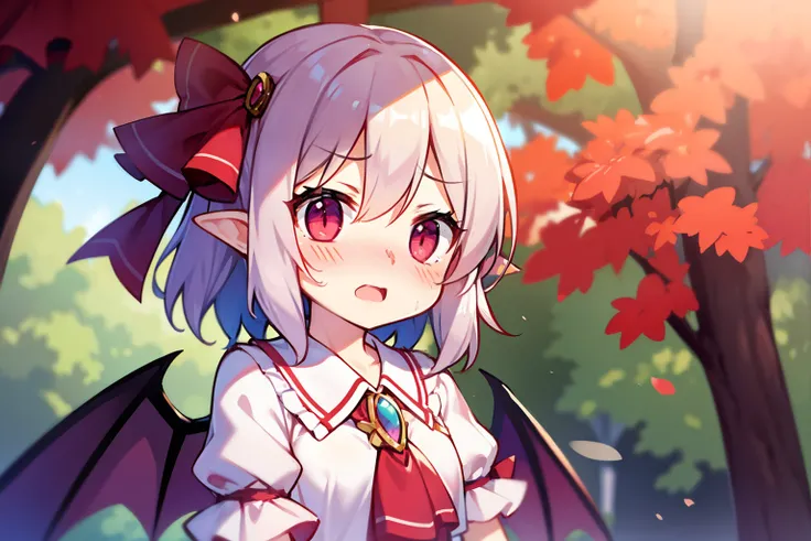 remilia scarlet、beautiful countenance、Highlights in the eyes、（embarrassed from）、with blush cheeks、shortsleeves、Petite、steam