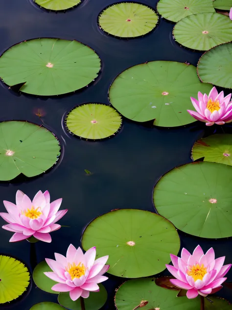 Realistic lotus flowers in swimming pool next to a Buddhist temple, lotuses, lotuses, lotus flowers on the water, Lotus pond, lotus petals, water lilies, standing gracefully upon a lotus, water lily mat, serene colors, waterlily pond, with lotus flowers, w...