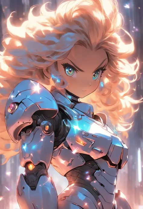 beautiful little girl, ((crystal power armor)), bellybutton, open shoulders, ((power knuckles)), the perfect body, ((curvy shapes)), crystal hair