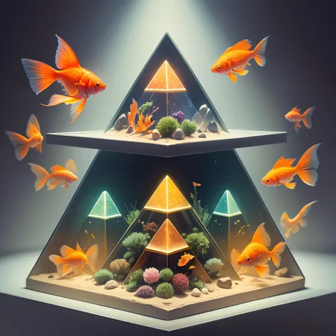 Goldfish colorful pyramid planet