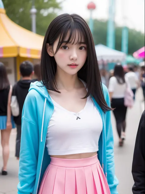 年轻，(Skirts in bright colors)，Mokomokos hoodie，teens girl，Delicate body，petite body，Delicate body，small tits，tiny chest，Short，A dark-haired，Very Longhair，a shower，An amusement park