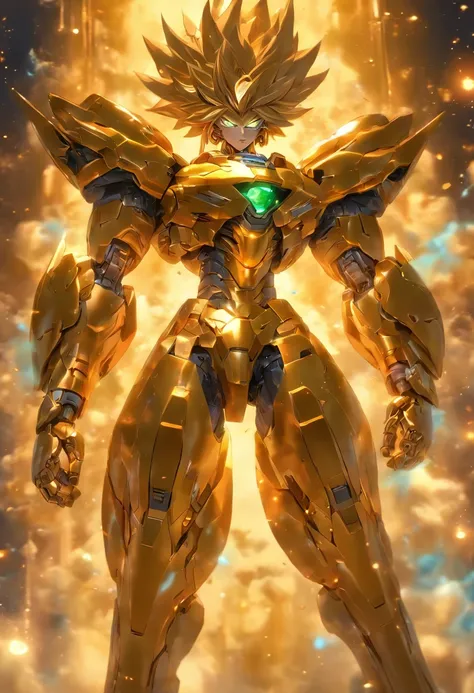 overview whole body , full pose ,full body draw image, detailed line standing static pictures, compelling picture ,gold body ,looking camera seven heads high character , Mecha-man , depth of field, The artwork should have photo-realistic, ultra-realistic, ...