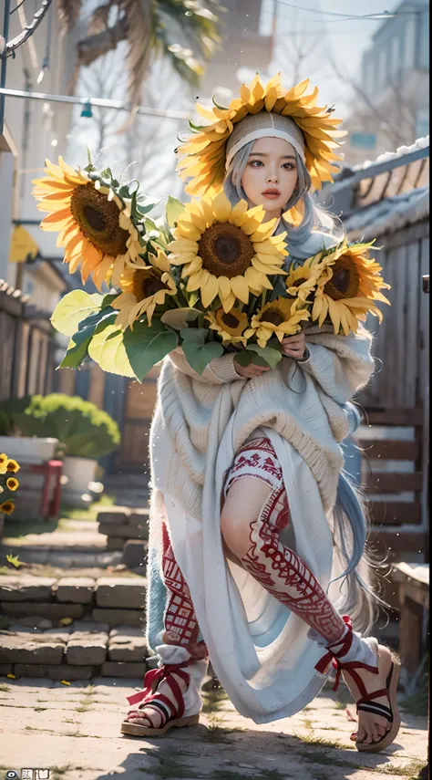 In a very grand scene，The extra-large wide-angle lens captures the appearance of a female centaur。She is a Sunflower Worship nun，Always opposed（Healing emoji smiley face of knitted sunflower puppet😊：99.99）DOA。She is tall，It has the ultimate curvy beauty，Th...