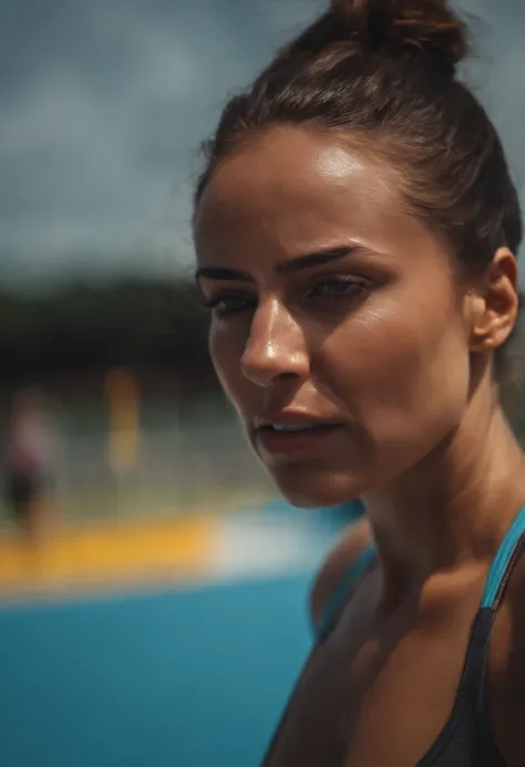 Woman training　Sweat on the face　A pained expression on his face