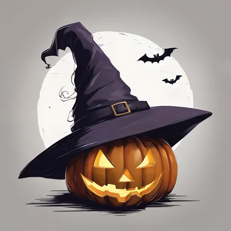 there is a halloween pumpkin with a witch hat on it, witchs hat, witch hat, halloween art style, halloween theme, halloween, halloween celebration, wearing a witch hat, spooky halloween theme, pumpkin head, scarry but bewitching, halloween night, jack o la...