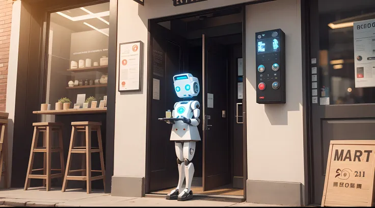 Cute Robot 21st Century Restaurant High-tech Smart Restaurant doorstep