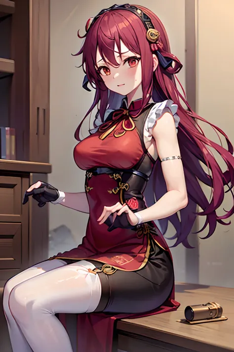 masutepiece, best quality,1girl in, (solo:1.3),standing,kujo riyo,long hair,red eyes,purple hair,huge breasts,qipao dress