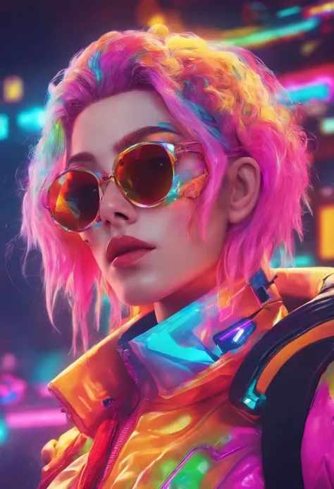 {{masterpiece}}, best quality, extremely detailed CG unity 8k wallpaper, cinematic lighting, lens flare, beautiful detail eyes, black,  side glance,  multicolor hair, colorful light, particles, heterochromia, (colorful:1.5), (colorful hair:1.5),