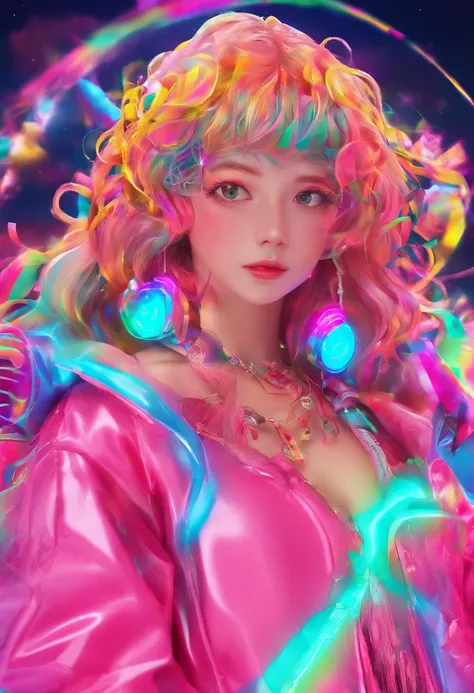 {{masterpiece}}, best quality, extremely detailed CG unity 8k wallpaper, cinematic lighting, lens flare, beautiful detail eyes, black,  side glance,  multicolor hair, colorful light, particles, heterochromia, (colorful:1.5), (colorful hair:1.5),