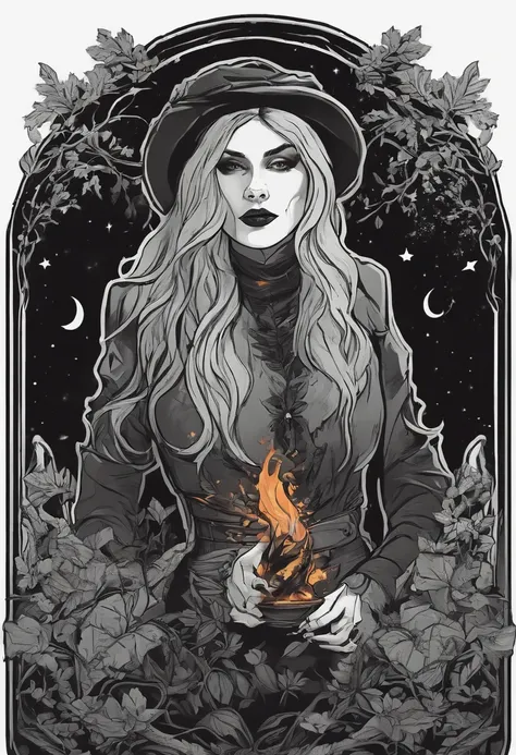 /imagine prompt: Witch illustration with black background sticker, Poison in hand，Bold outline style, Jagged edges, Garbage core, Light and shadow --V 5.2