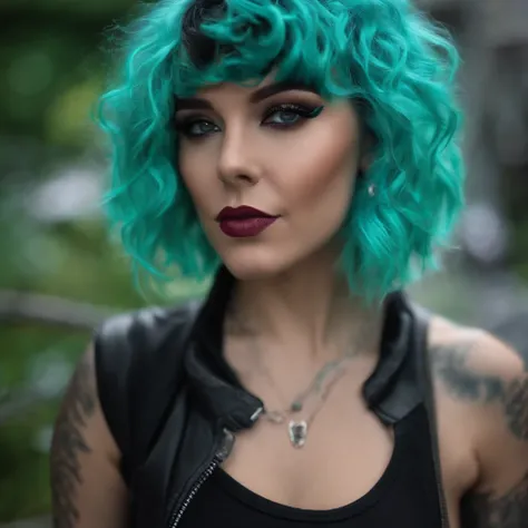 ((best quality)), ((Meisterwerk)), ((realistisch)) and ultra-detailed photography of a 1nerdy girl with goth and neon colors. Sie hat ((turquoise hair)), wears a techwear jacket and exudes a vibe ((beautiful and aesthetic)), sexy, Underboobs, hot, Zaubertr...