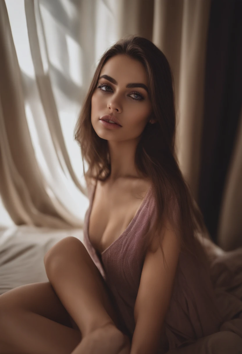 Latina woman completely , fille sexy aux yeux bruns, ultra realist, Meticulously detailed, Portrait Sophie Mudd, cheveux bruns et grands yeux, selfie of a young woman, Yeux de chambre, Violet Myers, sans maquillage, maquillage naturel, looking straight at ...