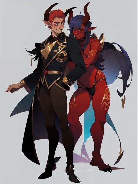 ((((1male)))) character concept adopt,handsome , tiefling, horns, red skin, make-up., fullbody