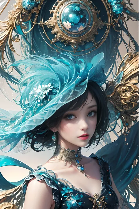 (masutepiece, of the highest quality, Best Quality, Official art, Beautiful and aesthetic:1.2), (1girl in), Extremely detailed,(Fractal Art:1.3),Colorful,Highest detail,Eyes color is turquoise blue、