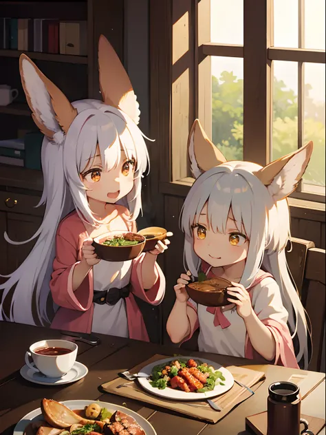 Nanachi and Riko happily eating food from another world、Two Girls、fluffly