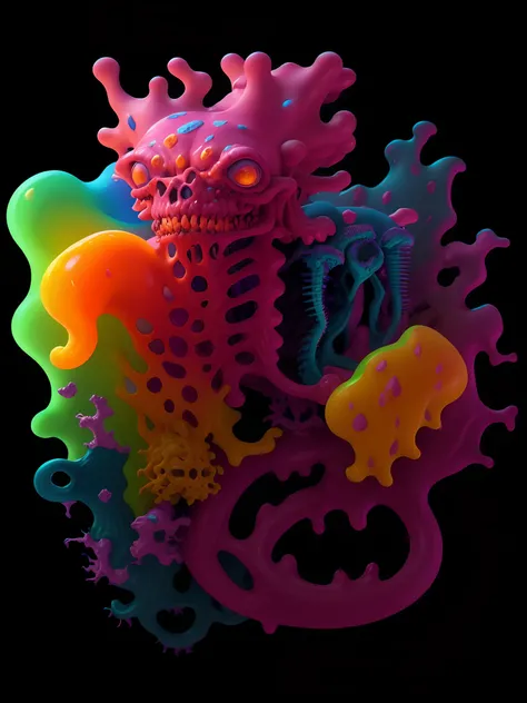 3D Isometric Scary Biological Anatomical Horror Creature, Bones, Veins, Intestines, slime Monster by Todd Schorr, Ron English, Robert Williams, Kenny Scharf