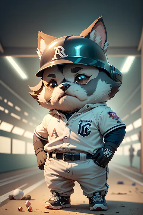 C4tt4stic, Scene where the ball hits the bat、Baseball player cartoon miniature schnauzer dog wearing helmet in uniform（Body hair is light gray、Details of the appearance of the Miniature Schnauzer、drooping ears）