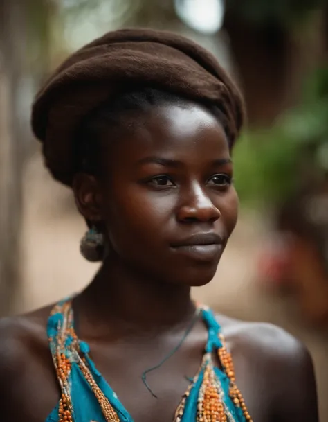 Close-up of an 18-year-old very sexy Beninese girl in a town in Benin