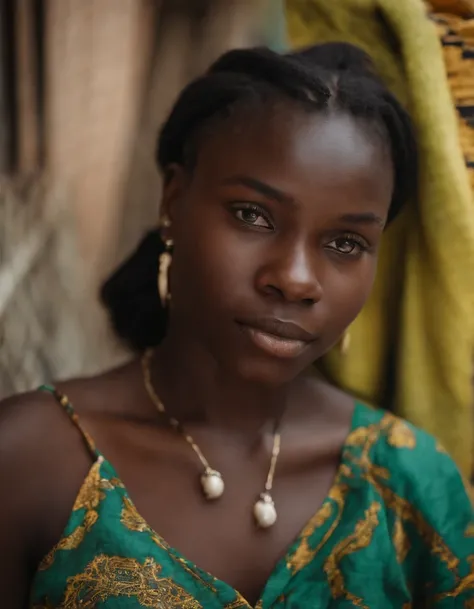 Close-up of a beautiful 18-year-old Beninese girl very sexy in a city in Benin