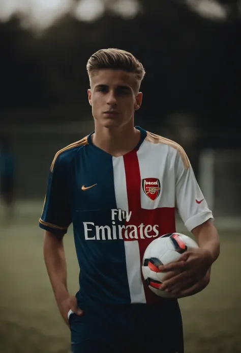 Homem Soccer Player in Arsenal de cabelo platinado 16 anos