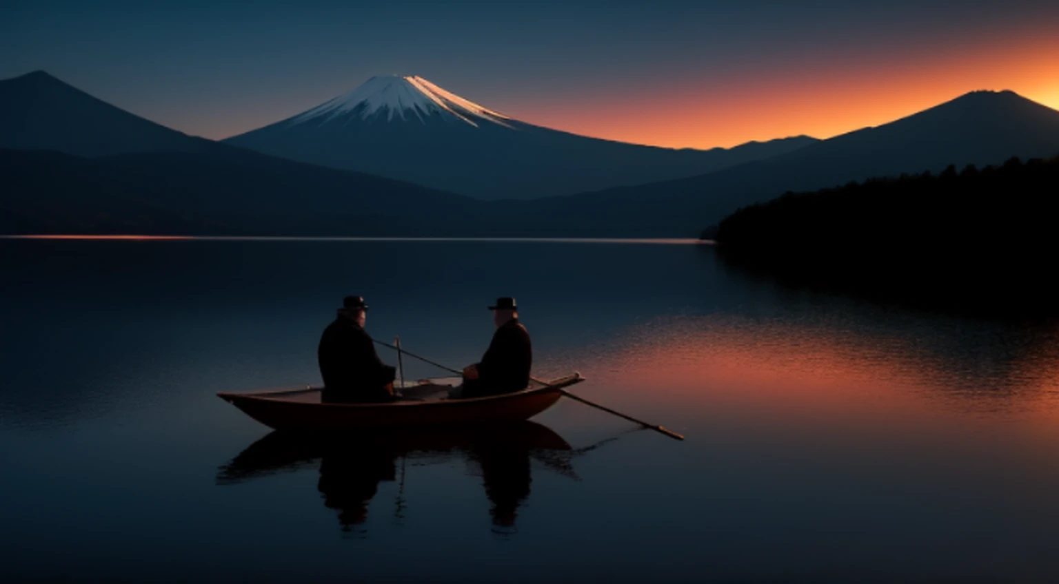 (melhor qualidade, Realistic, fotorrealista:1.37), elegante, Anos 70 usando smoking,Little fat man from Japan, tem barba,Sentado em uma cadeira tocando violoncelo, Playing with a bow in his right hand,Beira do Lago Yamanaka, Mount Fuji in Japan at the bott...