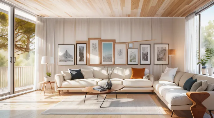 a sketch of a beautiful modern living room, (((foster and partners, artists impression, artistic impression, by Hamish MacDonald, by Carey Morris, by David Brewster, higher detailed illustration, by Helen Berman, an illustration, detailed illustration, by ...