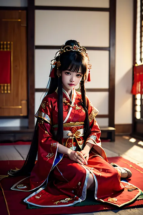 Baby in red Chinese costume sitting on floor, Traditional Chinese clothing, Chinese traditional, with acient chinese clothes, Chinese costume, Wearing a red cheongsam, Chinese girl, Chinese dress, Portrait shooting, wearing red attire, Chinese style, kid, ...