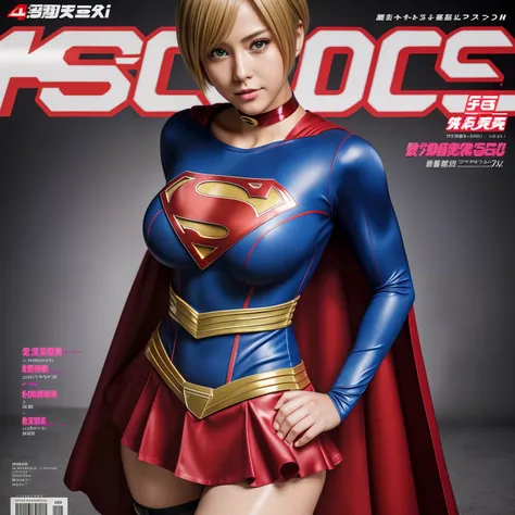 (Best Quality,4K,8K,hight resolution,masutepiece:1.2),Ultra-detailed,Realistic:1.37,Super masterpiece,Short-haired Supergirl、large full breasts、Looking at the camera、Glossy costume、a choker、Katyusha、Too short miniskirt、Magazine covers、Shonen Magazine