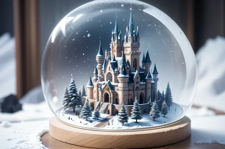 Snow globe, 1 castle, majestic towers, (masterpiece: 1.6), super detailed, fairytale castle, on a hill --auto --s2