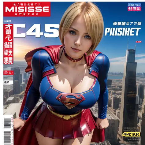 (Best Quality,4K,8K,hight resolution,masutepiece:1.2),Ultra-detailed,Realistic:1.37,Super masterpiece,Short-haired Supergirl、large full breasts、Looking at the camera、Glossy costume、a choker、Katyusha、Too short miniskirt、Magazine covers、Business Magazines